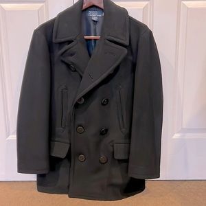 Mens Polo by Ralph Lauren black wool pea coat size M new condition pit2pit 22”